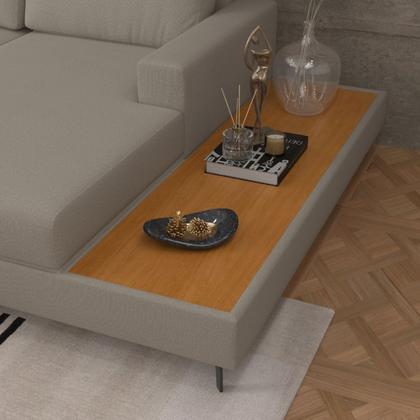 Imagem de Sofá 3 Lugares 3,22m com Chaise Direito e Mesa Apoio Lateral Living Fixo em Linho Loft