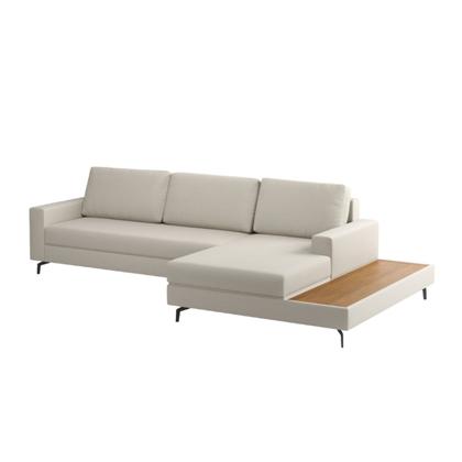 Imagem de Sofá 3 Lugares 3,22m com Chaise Direito e Mesa Apoio Lateral Living Fixo em Linho Loft