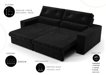 Imagem de Sofá 3 Lugares Athena assento Retrátil e Reclinavel 2,00m(L)