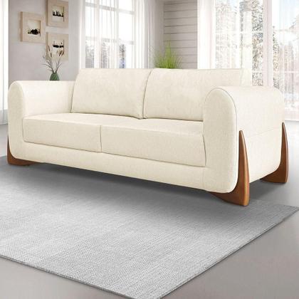 Imagem de Sofá 3 Lugares Base De Madeira Clarissa 220 Cm Linho S04 - D'rossi Cor Natural