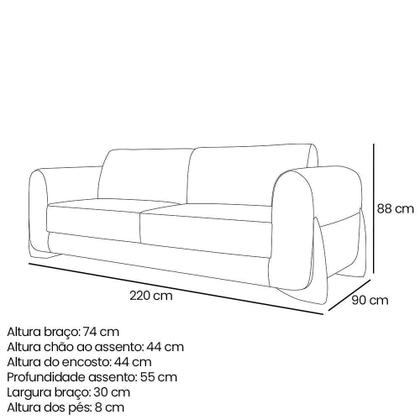 Imagem de Sofá 3 Lugares Base De Madeira Clarissa 220 Cm Linho S04 - D'rossi Cor Natural