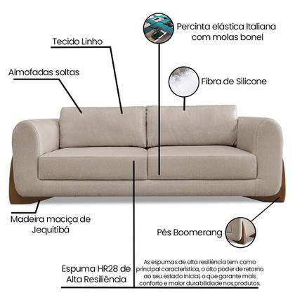 Imagem de Sofá 3 Lugares Base de Madeira Clarissa 250 cm Linho S04 - D'Rossi