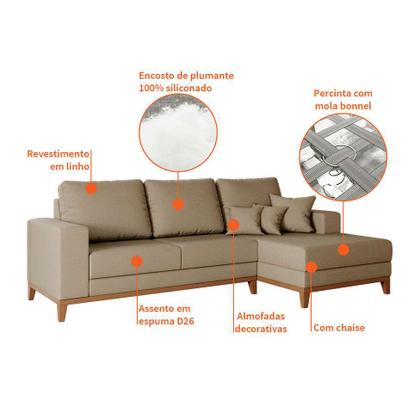 Sofá 3 Lugares Belgrado com Chaise Direito Linho Bege 230 cm - Mobly Imagem de Sofá 3 Lugares Belgrado com Chaise Direito Linho Bege 230 cm