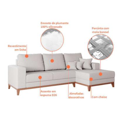 Sofá 3 Lugares Belgrado com Chaise Direito Linho Cru 230 cm - Mobly Imagem de Sofá 3 Lugares Belgrado com Chaise Direito Linho Cru 230 cm