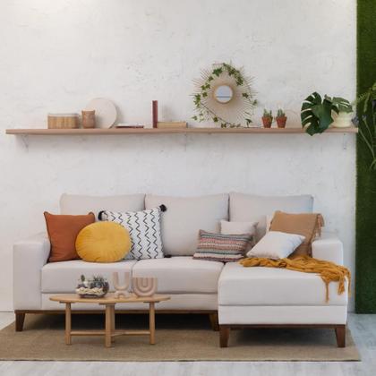 Imagem de Sofá 3 Lugares Belgrado com Chaise Direito Linho Cru 230 cm