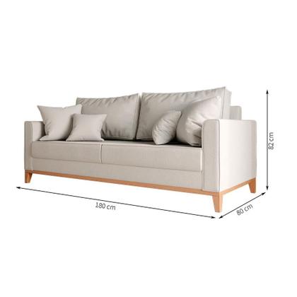 Imagem de Sofá 3 Lugares Beny Base de Madeira Linho Rústico Cru