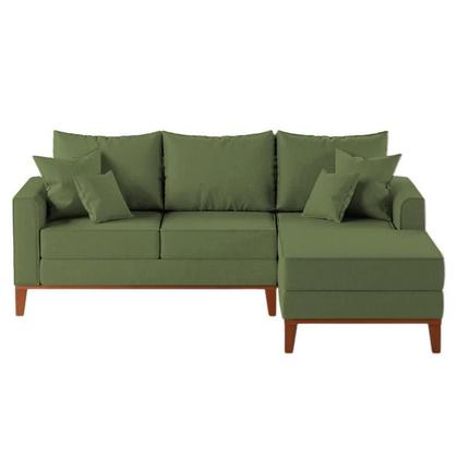 Imagem de Sofá 3 Lugares Beny com Chaise Direito Linho Verde Oliva