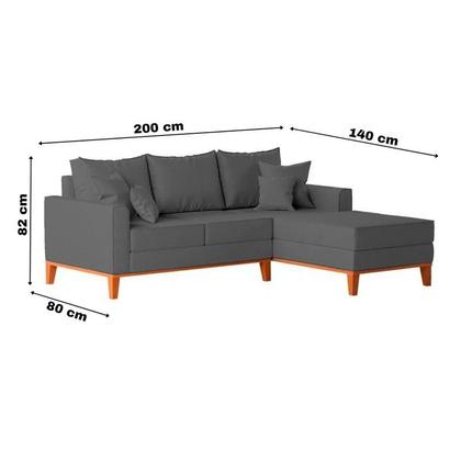 Imagem de Sofá 3 Lugares Beny com Chaise Direito Suede Cinza