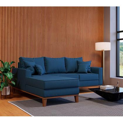 Sofá 3 Lugares Beny Com Chaise Esquerdo Linho Azul Marinho - Mobly Imagem de Sofá 3 Lugares Beny Com Chaise Esquerdo Linho Azul Marinho