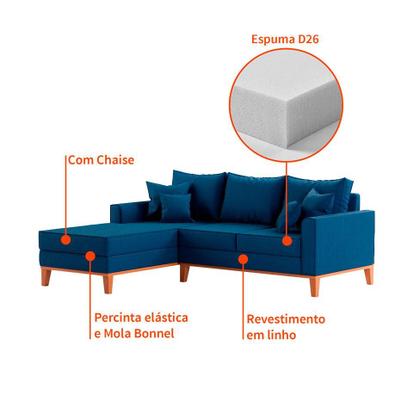 Sofá 3 Lugares Beny Com Chaise Esquerdo Linho Azul Marinho - Mobly Imagem de Sofá 3 Lugares Beny Com Chaise Esquerdo Linho Azul Marinho