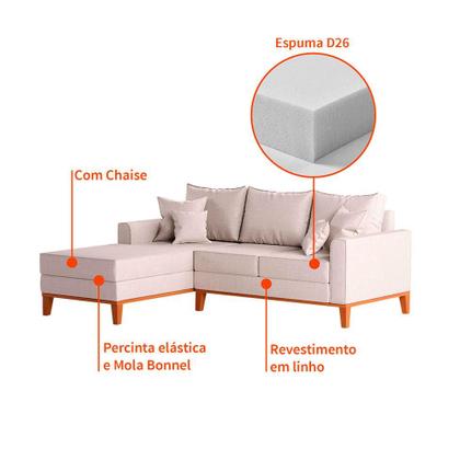 Sofá 3 Lugares Beny Com Chaise Esquerdo Linho Cru - Mobly Imagem de Sofá 3 Lugares Beny Com Chaise Esquerdo Linho Cru