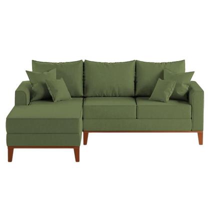Imagem de Sofá 3 Lugares Beny com Chaise Esquerdo Linho Verde Oliva