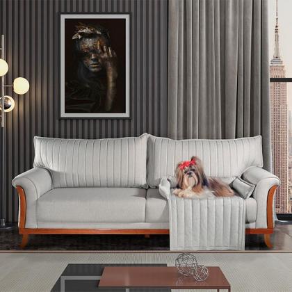 Imagem de Sofá 3 Lugares com Cama para Pet Louise Linho Cinza