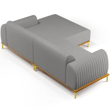 Imagem de Sofá 3 Lugares com Chaise Direito Sala Estar Molino 230cm D02 Linho Cinza Escuro C-416 - Lyam Decor
