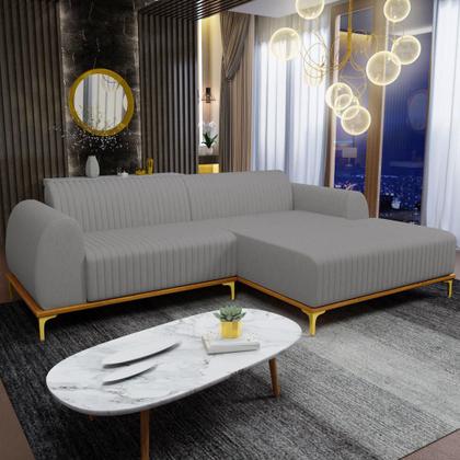 Imagem de Sofá 3 Lugares com Chaise Direito Sala Estar Molino 230cm D02 Linho Cinza Escuro C-416 - Lyam Decor