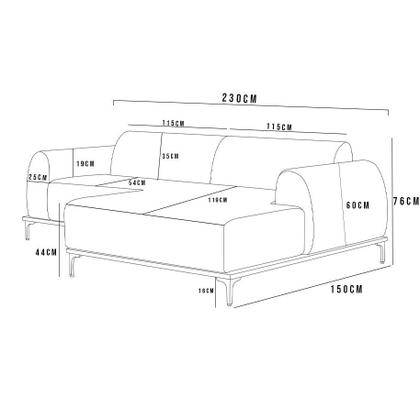 Imagem de Sofá 3 Lugares com Chaise Direito Sala Estar Molino 230cm D02 Linho Cinza Escuro C-416 - Lyam Decor