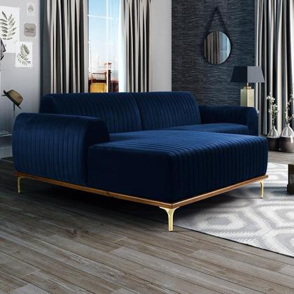 Imagem de Sofá 3 Lugares com Chaise Esquerdo Para Sala Molino 245 cm D02 Veludo Azul Oxford C-304-Lyam Decor