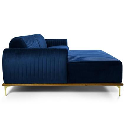 Imagem de Sofá 3 Lugares com Chaise Esquerdo Para Sala Molino 245 cm D02 Veludo Azul Oxford C-304-Lyam Decor