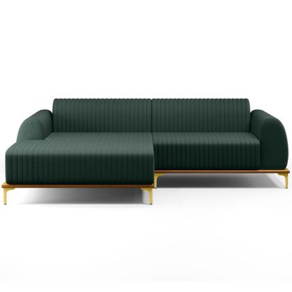 Imagem de Sofá 3 Lugares com Chaise Esquerdo Sala Estar Molino 245cm D02 Linho Verde Musgo C-123 - Lyam Decor