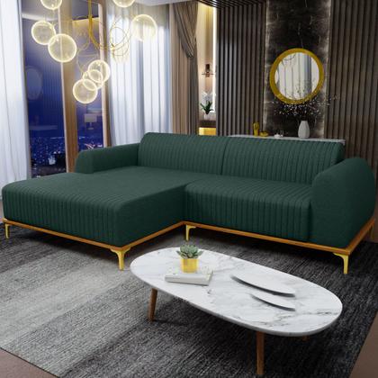 Imagem de Sofá 3 Lugares com Chaise Esquerdo Sala Estar Molino 245cm D02 Linho Verde Musgo C-123 - Lyam Decor