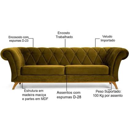 Imagem de Sofá 3 Lugares Império 210 Cm Veludo Mostarda C-260
