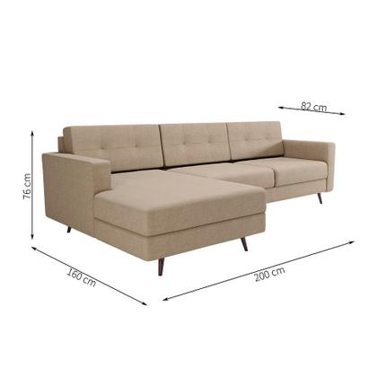 Imagem de Sofá 3 Lugares Living com Chaise Esquerdo Pé Palito Linho Cotton Bege