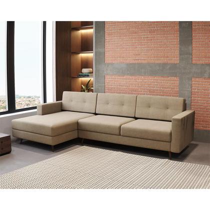 Imagem de Sofá 3 Lugares Living com Chaise Esquerdo Pé Palito Linho Cotton Bege
