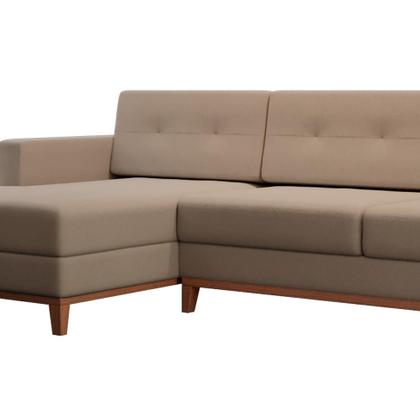 Imagem de Sofá 3 Lugares Living com Chaise Esquerdo Pés e Base em Madeira Linho Cotton Bege