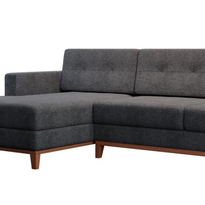 Imagem de Sofá 3 Lugares Living com Chaise Esquerdo Pés e Base em Madeira Linho Cotton Grafite