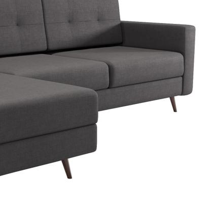 Imagem de Sofá 3 Lugares Living com Chaise Pé Palito Linho Cotton Grafite Escuro