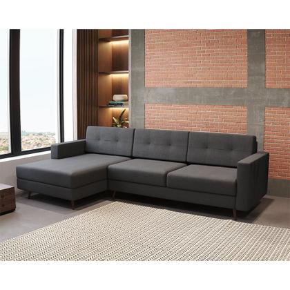 Imagem de Sofá 3 Lugares Living com Chaise Pé Palito Linho Cotton Grafite Escuro