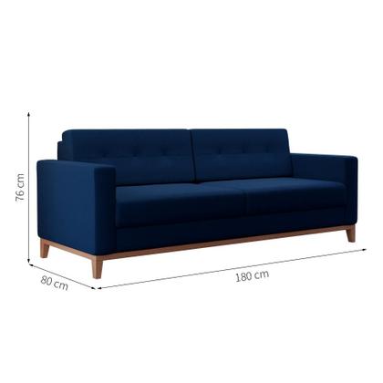 Sofá 3 Lugares Living Pés e Base em Madeira Linho Cotton Azul Marinho 180 cm - Mobly Imagem de Sofá 3 Lugares Living Pés e Base em Madeira Linho Cotton Azul Marinho 180 cm