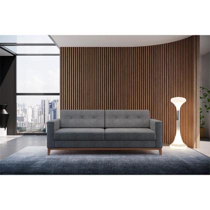 Imagem de Sofá 3 Lugares Living Pés e Base em Madeira Linho Cotton Cinza