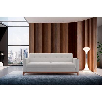 Imagem de Sofá 3 Lugares Living Pés e Base em Madeira Linho Cotton Cru 180 cm