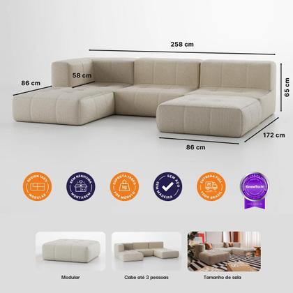 Sofá 3 lugares Modular com 2 Apoios Puff Sofá na Caixa em Boucle com 5 Módulos 3,44m 1 Braço Imagem de Sofá 3 lugares Modular com 2 Apoios Puff Sofá na Caixa em Boucle com 5 Módulos 3,44m 1 Braço