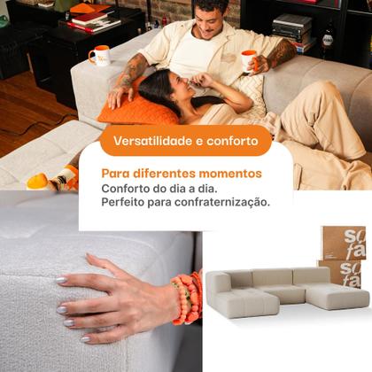 Sofá 3 lugares Modular com 2 Apoios Puff Sofá na Caixa em Boucle com 5 Módulos 3,44m 1 Braço Imagem de Sofá 3 lugares Modular com 2 Apoios Puff Sofá na Caixa em Boucle com 5 Módulos 3,44m 1 Braço