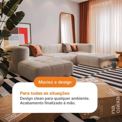 Sofá 3 lugares Modular com 2 Apoios Puff Sofá na Caixa em Boucle com 5 Módulos 3,44m 1 Braço Imagem de Sofá 3 lugares Modular com 2 Apoios Puff Sofá na Caixa em Boucle com 5 Módulos 3,44m 1 Braço