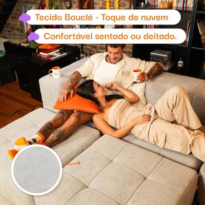 Sofá 3 lugares Modular com 2 Apoios Puff Sofá na Caixa em Boucle com 5 Módulos 3,44m 1 Braço Imagem de Sofá 3 lugares Modular com 2 Apoios Puff Sofá na Caixa em Boucle com 5 Módulos 3,44m 1 Braço