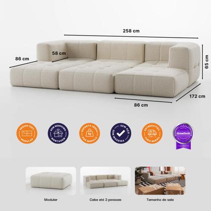 Sofá 3 lugares Modular com 3 Apoios Puff Sofá na Caixa em Boucle com 6 Módulos 2,58m Imagem de Sofá 3 lugares Modular com 3 Apoios Puff Sofá na Caixa em Boucle com 6 Módulos 2,58m