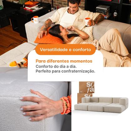 Sofá 3 lugares Modular com 3 Apoios Puff Sofá na Caixa em Boucle com 6 Módulos 2,58m Imagem de Sofá 3 lugares Modular com 3 Apoios Puff Sofá na Caixa em Boucle com 6 Módulos 2,58m
