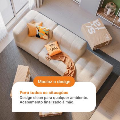 Imagem de Sofá 3 lugares Modular com Apoio Puff  Sofá na Caixa em Boucle com 4 Módulos 2,58m 1 Braço