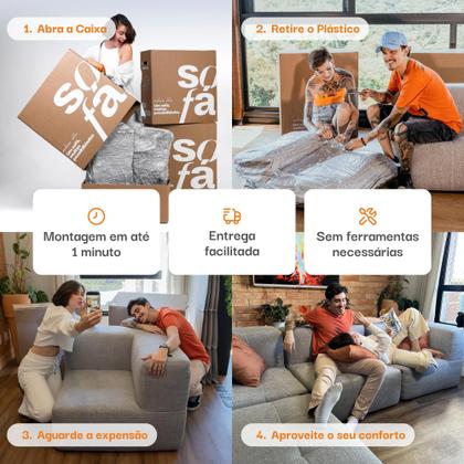 Imagem de Sofá 3 lugares Modular com Apoio Puff  Sofá na Caixa em Boucle com 4 Módulos 2,58m 1 Braço