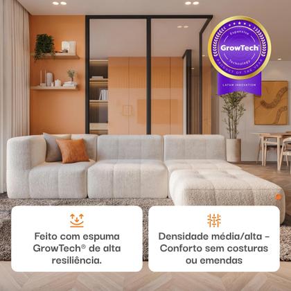 Imagem de Sofá 3 lugares Modular com Apoio Puff  Sofá na Caixa em Boucle com 4 Módulos 2,58m 1 Braço