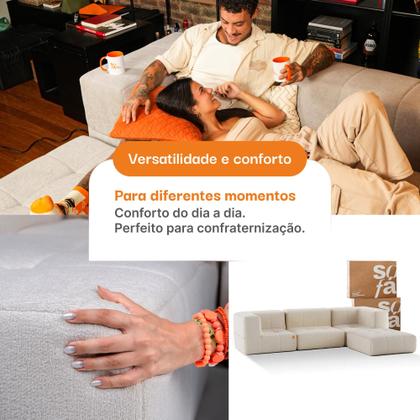 Imagem de Sofá 3 lugares Modular com Apoio Puff  Sofá na Caixa em Boucle com 4 Módulos 2,58m 2 Braços