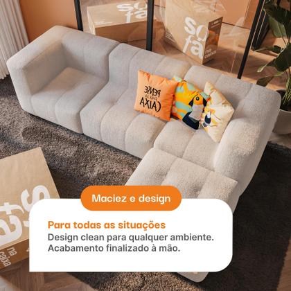 Imagem de Sofá 3 lugares Modular com Apoio Puff  Sofá na Caixa em Boucle com 4 Módulos 2,58m 2 Braços