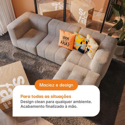 Sofá 3 lugares Modular com Apoio Puff Sofá na Caixa em Boucle com 4 Módulos 2,58m 2 Braços Imagem de Sofá 3 lugares Modular com Apoio Puff Sofá na Caixa em Boucle com 4 Módulos 2,58m 2 Braços