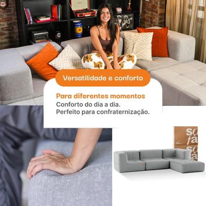 Sofá 3 lugares Modular com Apoio Puff Sofá na Caixa em Boucle com 4 Módulos 2,58m 2 Braços Imagem de Sofá 3 lugares Modular com Apoio Puff Sofá na Caixa em Boucle com 4 Módulos 2,58m 2 Braços