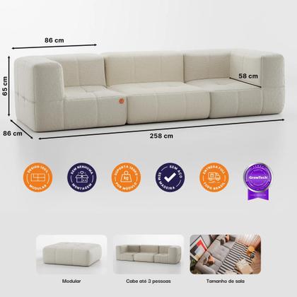 Imagem de Sofá 3 lugares Modular  Sofá na Caixa em Boucle com 3 Módulos 2,58m