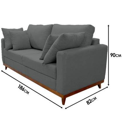 Imagem de Sofá 3 Lugares Noruega Base de Madeira Linho Grafite