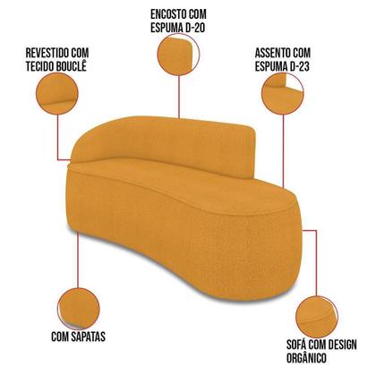 Imagem de Sofá 3 Lugares Orgânico 180cm Morgan E Poltrona Lua Bouclê Mostarda D03 - D'rossi